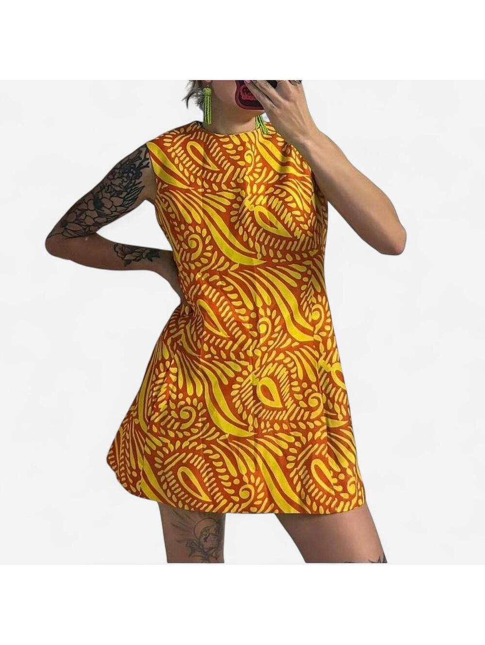 Vintage Orange and Yellow Retro Mini Dress